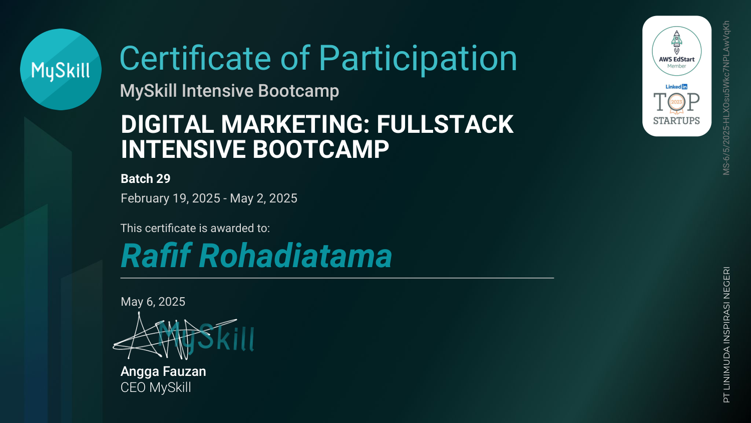 Digital Marketing Intensive Bootcamp Certificate